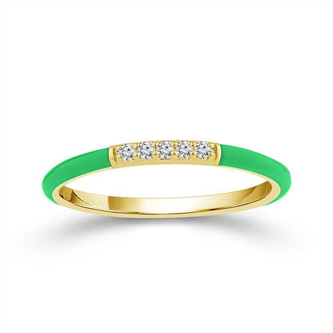 Diamond Green Enamel Band in Yellow Gold