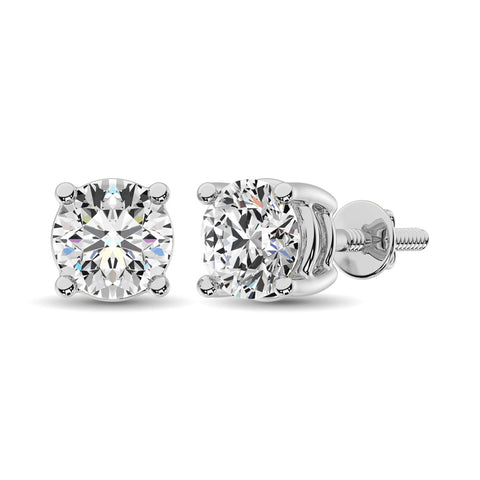 4 Prong Round Lab Grown Diamond Stud Earrings in White Gold (1 Ctw)