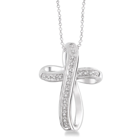 Sterling Silver 1/10 Carat Diamond Cross Pendant