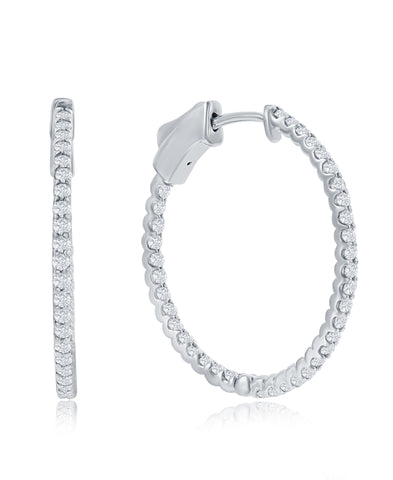 14K White Gold 3/4ct Inside-Out Diamond Hoop Earrings