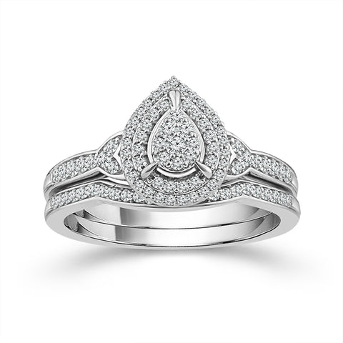 1/3 Ctw Pear Multi Stone Diamond Wedding Set in 10 Karat White Gold