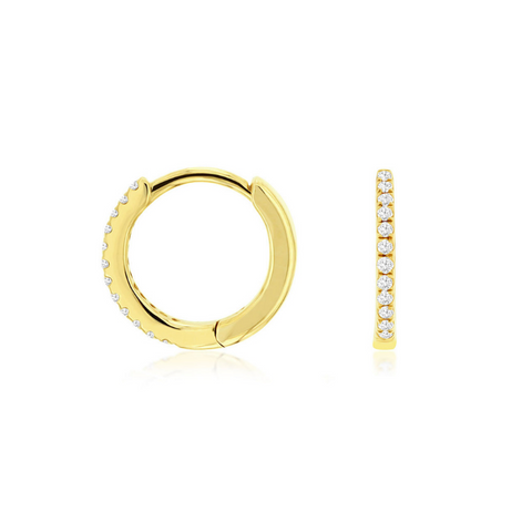 14 Karat Yellow Gold 1/10 Carat Mini Diamond Hoop Earrings