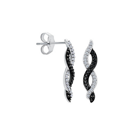 1/5 Ctw Twisted Black and White Diamond Earrings in 10k White Gold