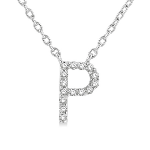 1/20 ctw Initial 'P' Round Cut Diamond Pendant With Chain in 10K White Gold