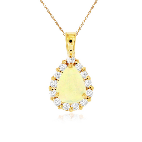 Yellow Gold Opal and Diamond Halo Pendant