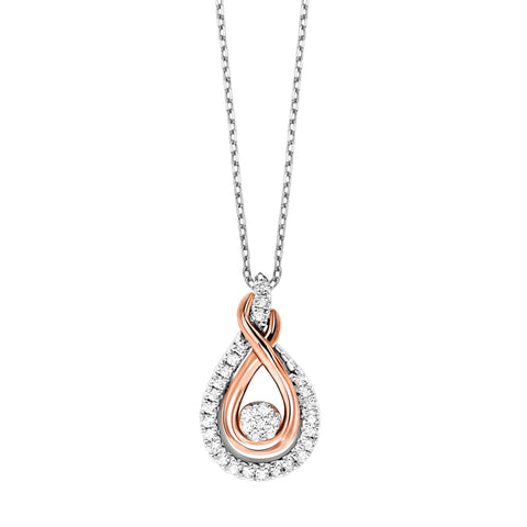 1/6 Ctw Love Knot Diamond Pendant in Silver and Rose Gold