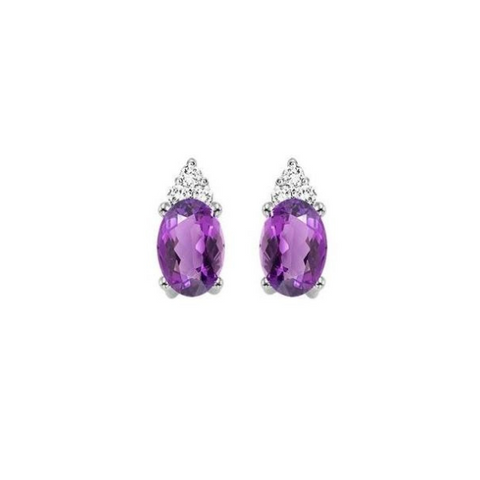 10 Karat White Gold Oval Amethyst Diamond Earrings