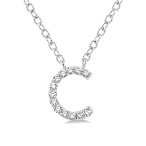 1/20 ctw Initial 'C' Round Cut Diamond Pendant With Chain in 10K White Gold