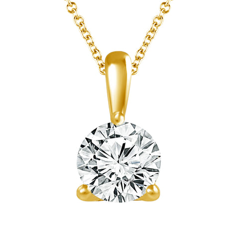 14 Karat Yellow Gold 1.00 Carat Round Lab Grown Diamond Solitaire Pendant