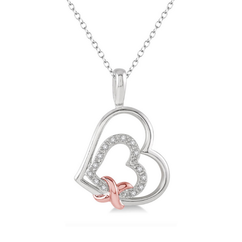 Sterling Silver 1/50 Carat Diamond Heart Pendant With Chain