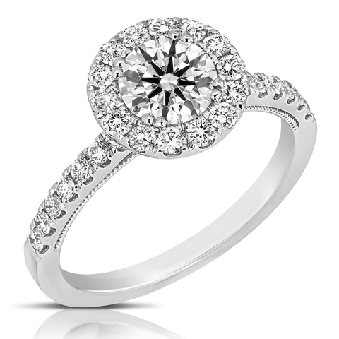 1 1/2 Ctw Round Diamond Halo Engagement Ring in White Gold