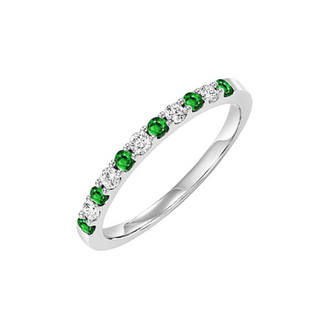 10 Karat White Gold Emerald and Diamond Wedding Band