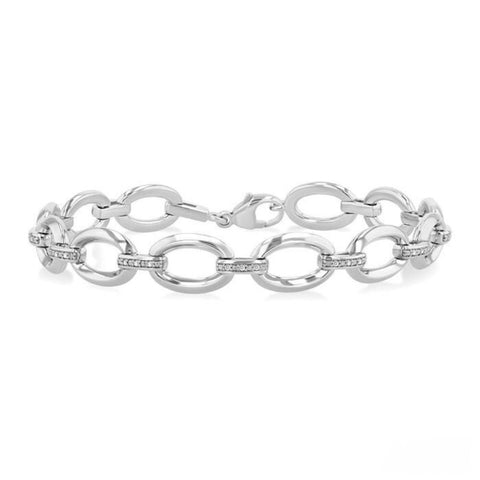 1/10 Ctw Oval Shape D-Link Round Cut Diamond Bracelet in Sterling Silver