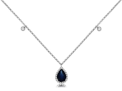 14k White Gold 1.00ctw Diamond and Sapphire Pendant