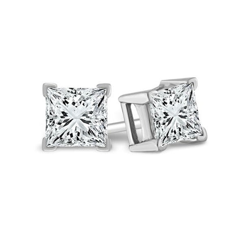 14 Karat White Gold 1.00 Ctw Princess Cut Lab Grown Diamond Stud Earrings