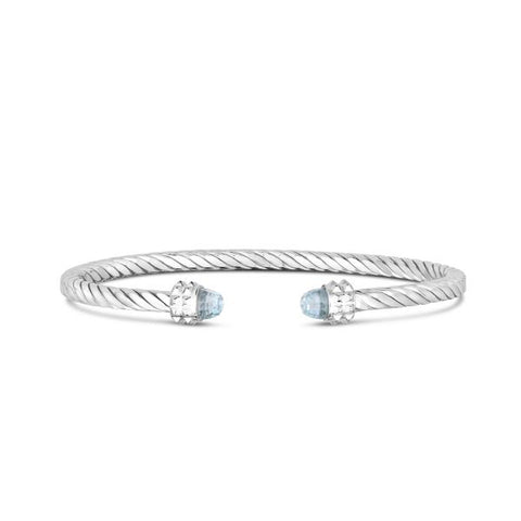 Phillip Gavriel Sterling Silver Italian Cable Cuff Sky Blue Topaz Bangle Bracelet