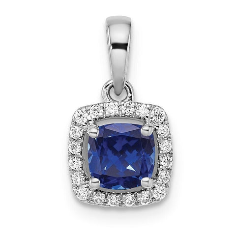 Created Cushion Blue Sapphire Diamond Halo Pendant With Chain