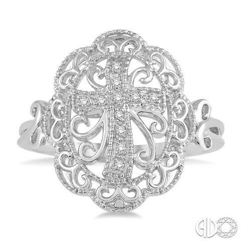 1/20 Ctw Round Cut Diamond Cross In Oval Ring in Sterling Silver