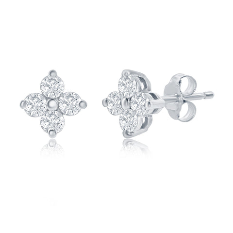 14K White Gold Diamond Floral Stud Earrings - 1/2ct Total, SI Clarity