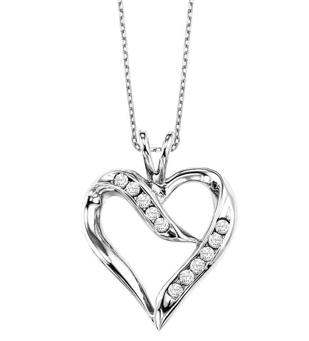 Heart Shaped Sterling Silver 0.02ctw Diamond Pendant