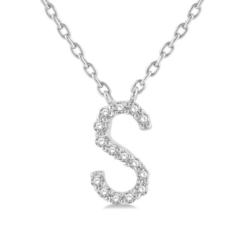 1/20 ctw Initial 'S' Round Cut Diamond Pendant With Chain in 10K White Gold