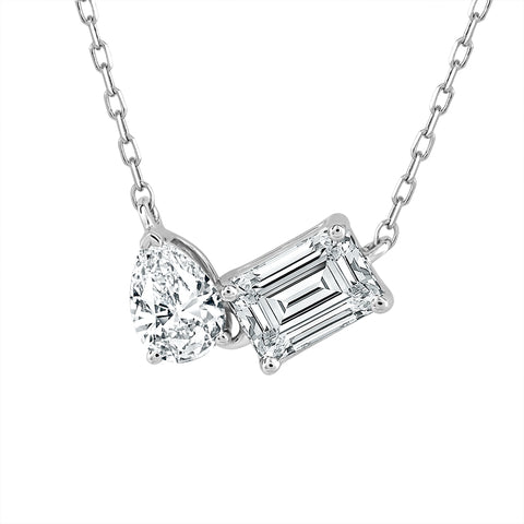 1.00 Ctw Pear and Emerald Cut Lab Grown Diamond Toi Et Moi Pendant