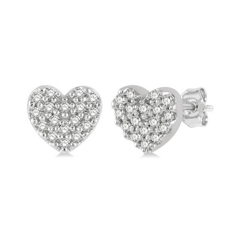 1/10 ctw Heart Charm Round Cut Diamond Petite Fashion Earring in 10K White Gold