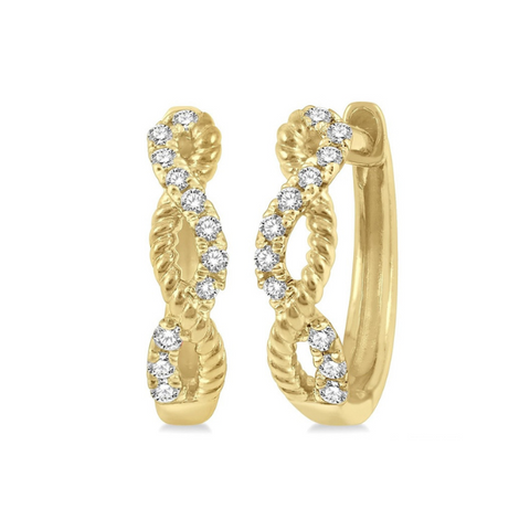 1/10 ctw Split & Twisted Rope and Round Cut Diamond Huggie Earrings in 10K Yellow Gold