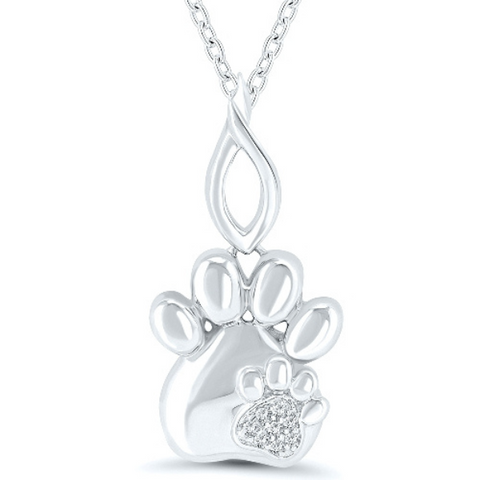 Diamond Paw Pendant in Sterling Silver