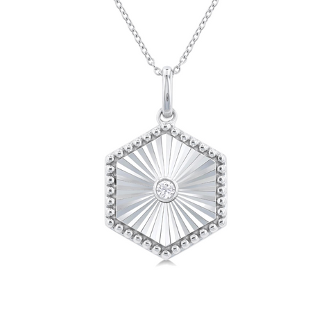 1/20 ctw Hexagon Medallion Round Cut Diamond Pendant With Chain in Sterling Silver