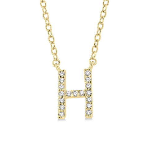 1/20 ctw Initial 'H' Round Cut Diamond Pendant With Chain in 10K Yellow Gold