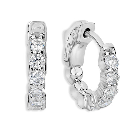 14K White Gold Huggie Hoop Earrings with 1ct of Diamonds