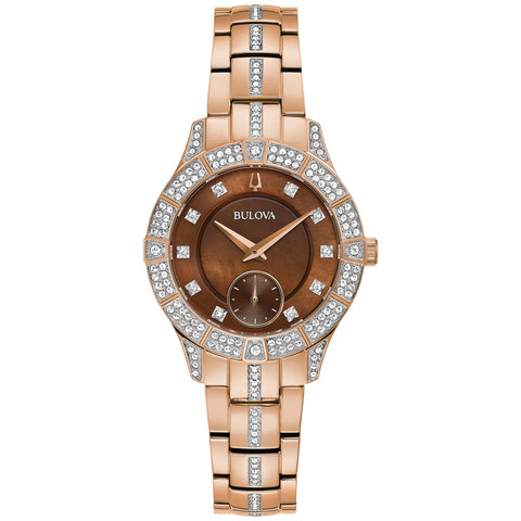 Bulova Phantom Ladies Rose Gold Tone Crystal Stainless Steel Watch 98L284