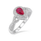 Sterling Silver 6x4mm Pear Shape Ruby and 1/50 Carat Diamond Halo Ring