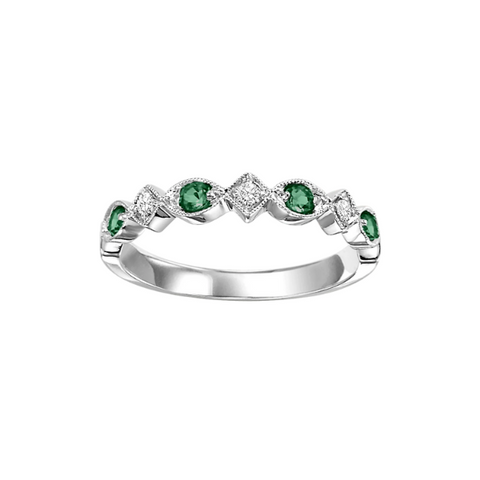 10 Karat White Gold Emerald and Diamond Stackable Band