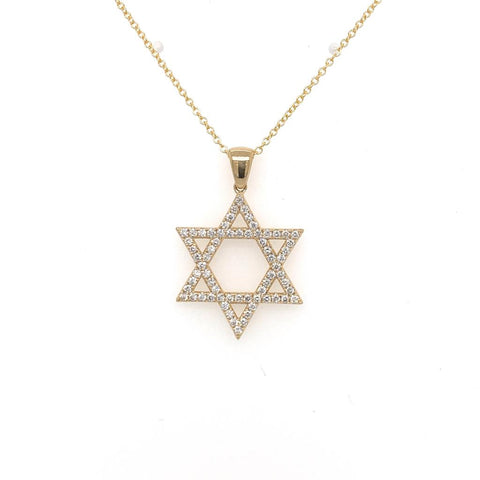 14K Yellow Gold Star of David Diamond Pendant Necklace - 1/2ct