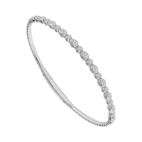 1 1/2 Ctw Pear and Round Flexible Diamond Bangle Bracelet in 14 Karat White Gold