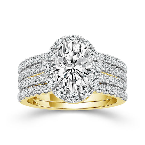 4.00 Ctw Bloom Bridal Oval Lab Grown Diamond Wedding Set in 14 Karat Yellow Gold