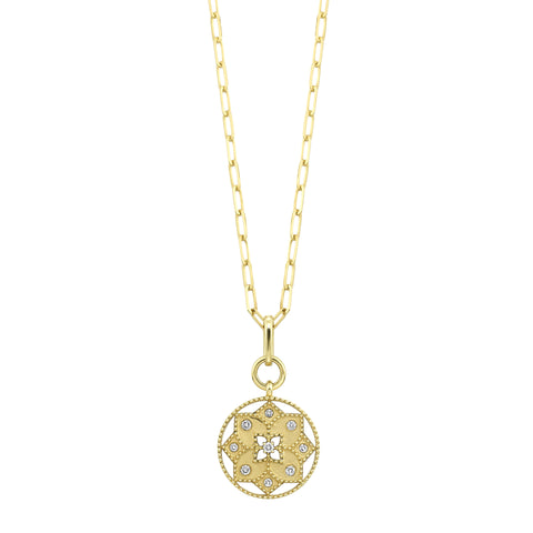 Diamond Flower Disc Pendant in 14 Karat Yellow Gold