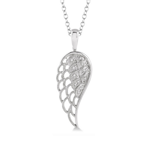 1/20 Ctw Round Cut Diamond Angel Wing Pendant in Sterling Silver with Chain