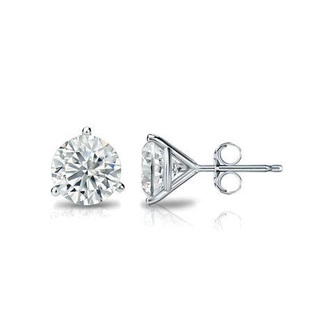 3 Prong Round Lab Grown Diamond Stud Earrings in White Gold (3/4 Ctw)