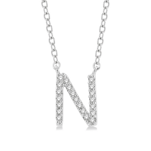 1/20 ctw Initial 'N' Round Cut Diamond Pendant With Chain in 10K White Gold