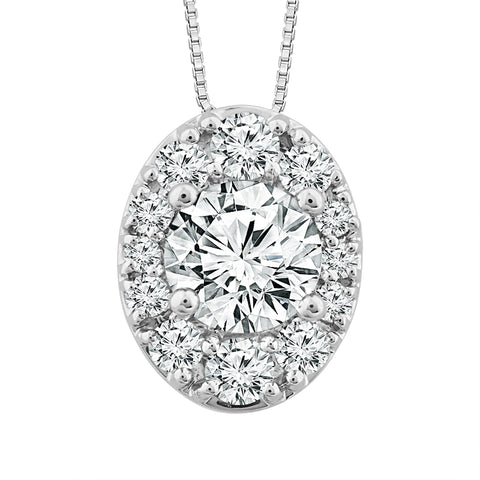 14 Karat White Gold 1/2 Carat Oval Halo Diamond Pendant