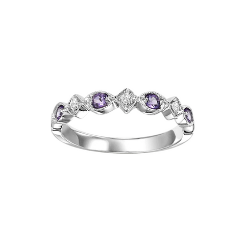 10 Karat White Gold Amethyst and Diamond Stackable Band