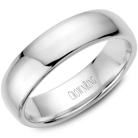 CrownRing 6mm Classic Domed Comfort Fit Wedding Band in 14 Karat White Gold