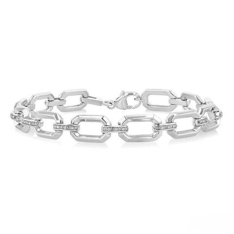 1/10 Ctw Emerald Shape D-Link Round Cut Diamond Fashion Bracelet in Sterling Silver