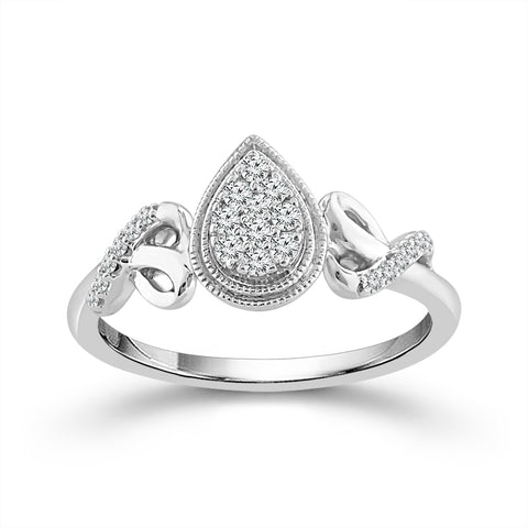 Sterling Silver 1/6 Carat Pear Shaped Multi Stone Diamond Promise Ring