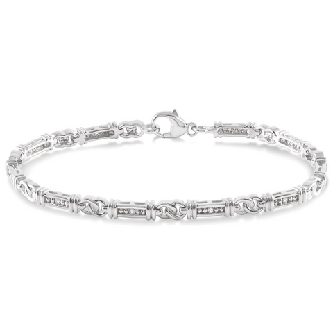 1/10 Ctw Love Knot Shape Single Cut Diamond Link Bracelet in Sterling Silver