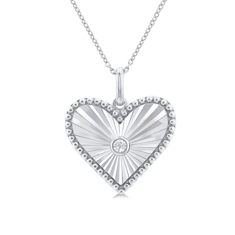 1/20 ctw Heart Medallion Round Cut Diamond Pendant With Chain in Sterling Silver