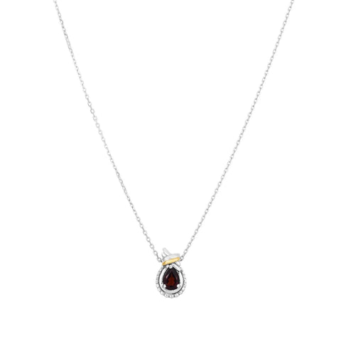 Phillip Gavriel Sterling Silver 18K Gold Love Knot Pear Shaped Garnet January Birthstone Pendant